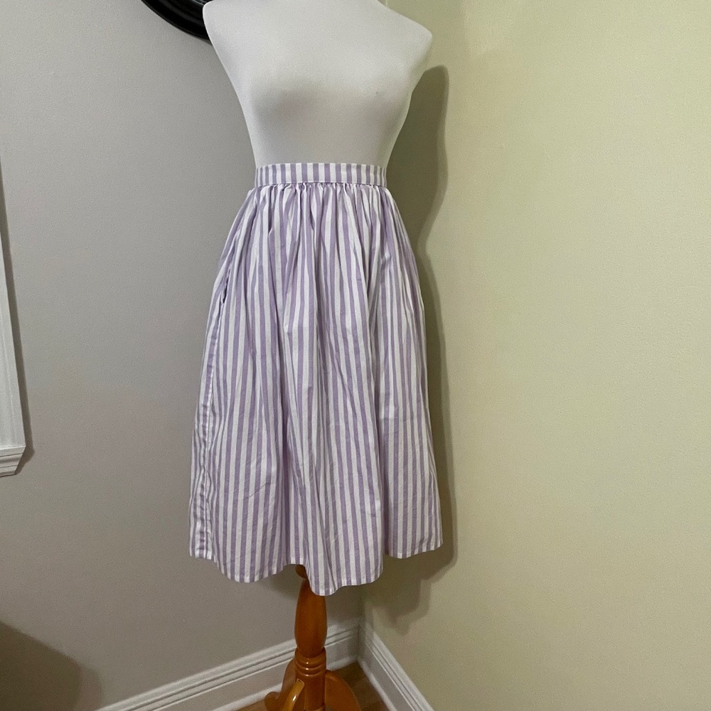 Magnolia Place Full Gathered Lavender Stripe Skirt Xs Cotton